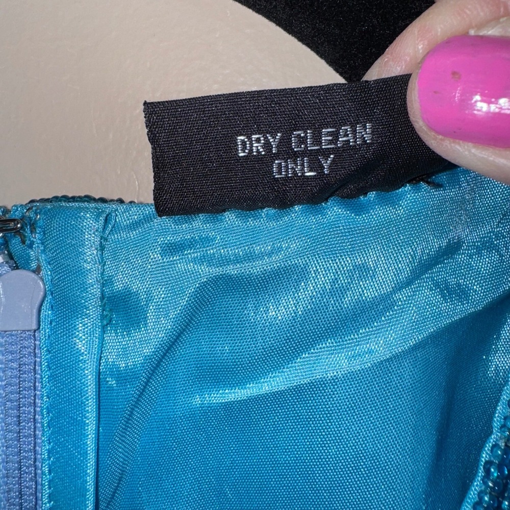 Crystals‎ Women Blouse Size L Turquoise Beaded Sequin Scalloped Hem Mermaidcore - Picture 10 of 13